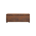 Banquette de rangement en simili cuir marron, design moderne et fonctionnel.