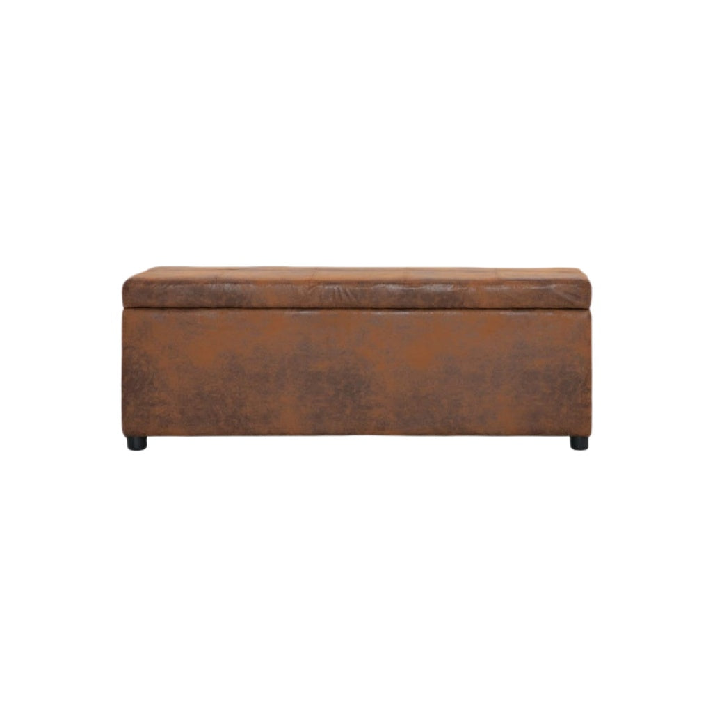 Banquette de rangement en simili cuir marron, design moderne et fonctionnel.