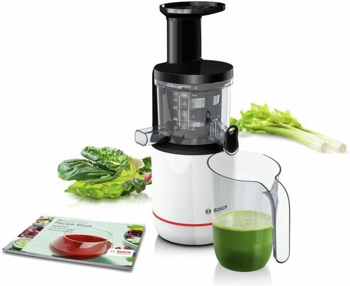 Bosch VitaExtract MESM500W – Extracteur de jus avec 2 filtres pour des jus et smoothies délicieux de fruits et légumes – 150 W – Livre de 30 recettes
