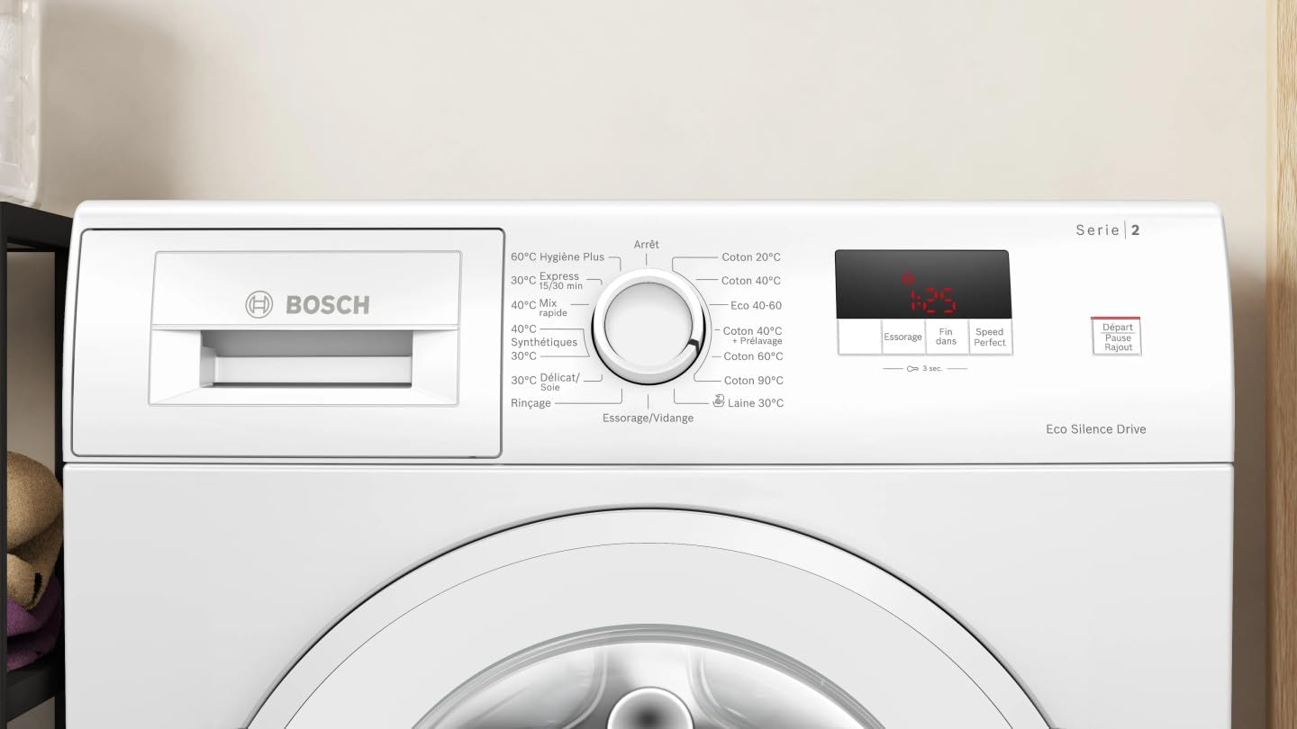 Bosch WGE02201FR, Lave-linge Pose-libre, Série 2, Front, EcoSilence Drive, 7 kg, 1200 trs/min, 44l, Blanc