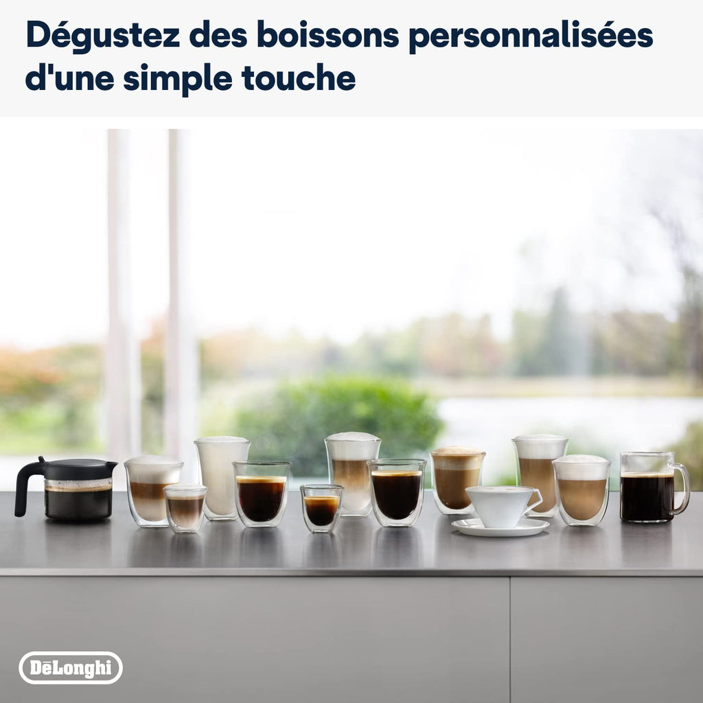 De'Longhi Dinamica Plus, Machine à Café et Cappucino avec Broyeur, ECAM372.95.TB, Titanium/Noir
