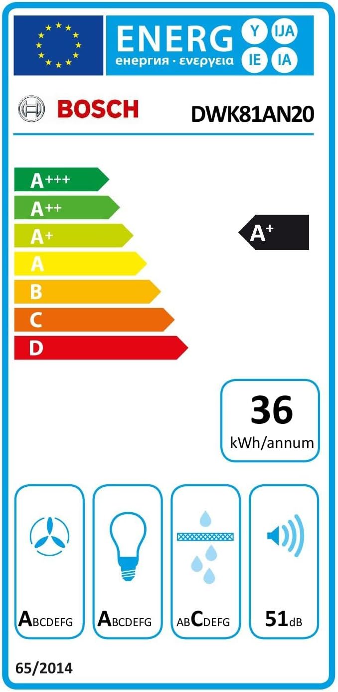 Bosch DWK81AN20 Hotte murale Série 6, 4 vitesses d'aspiration dont 1 intensive, 80 cm, Blanc avec finition en verre