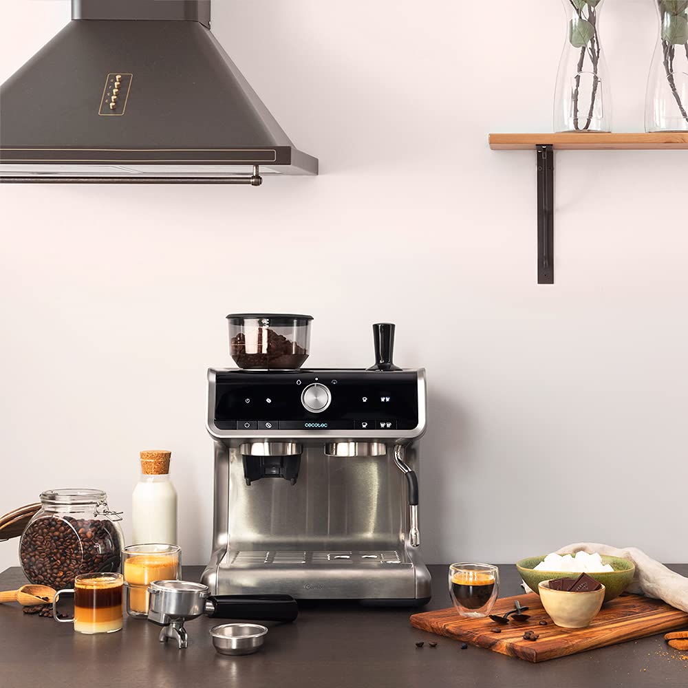 Cecotec Machine à café Express Power Espresso 20 Barista Cream. 2 Thermoblocks, 20Bars, Manomètre, Mode Auto pour 1 et 2 Café(s), Buse vapeur Orientable, Conduit pour Infusions, 2900W.