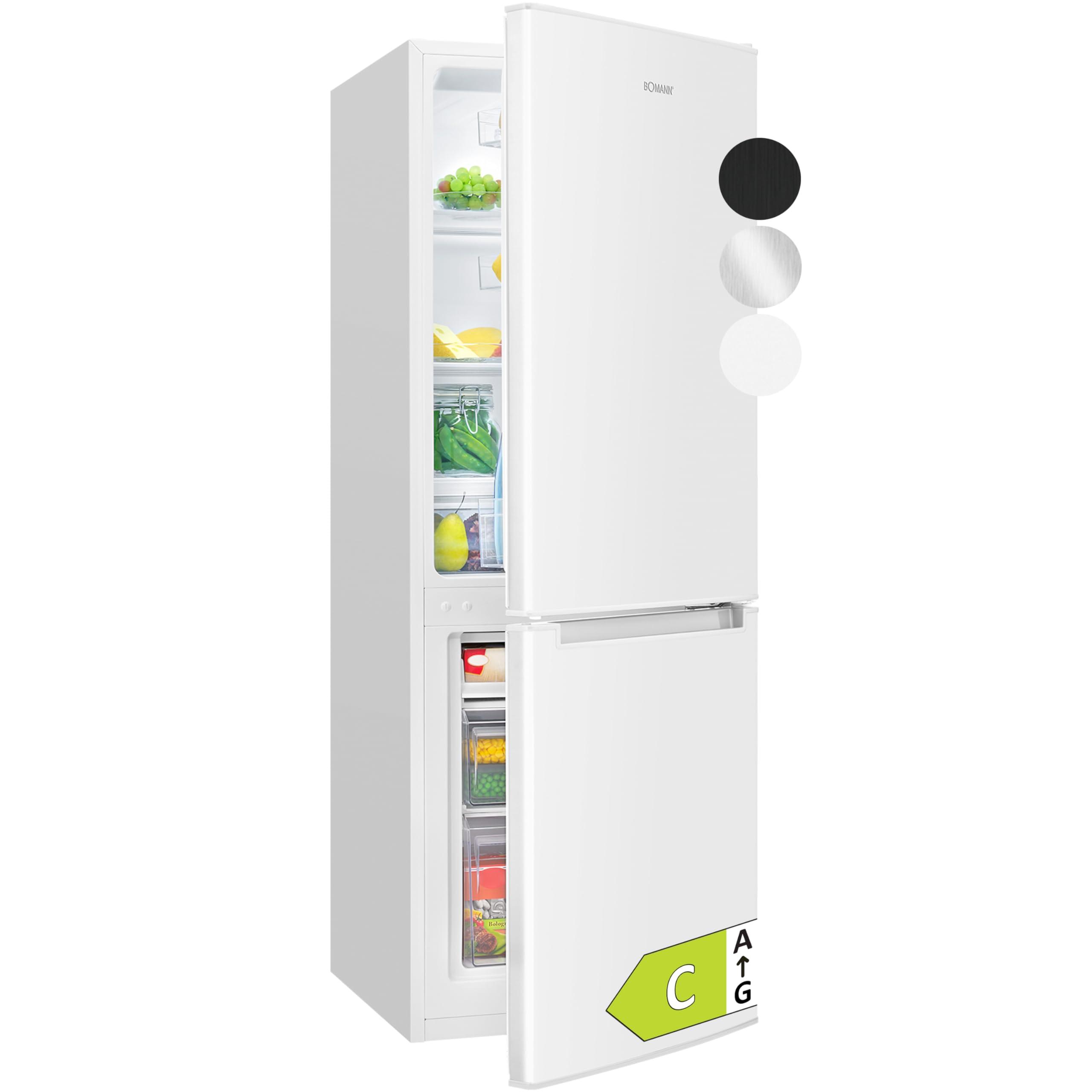 Bomann, KG7359 Réfrigérateur et Congélateur 173L Blanc - 121L Réfrigérateur, 52L Congélateur 4 Étoiles, Éclairage LED, Alarme d'Ouverture, Bac à Légumes, 3 Étagères en Verre, Économie d'Énergie