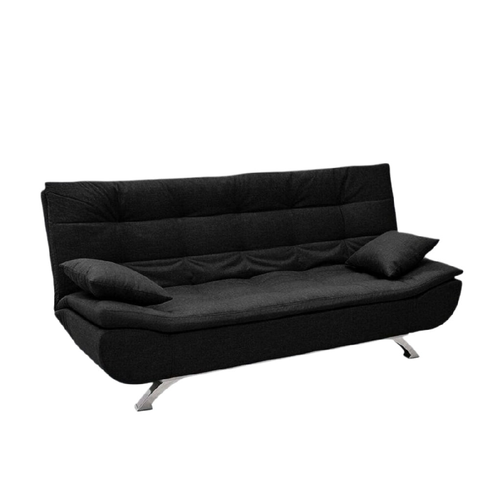 Sofa convertible noir avec coussins, design moderne et élégant