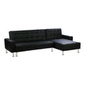 Canapé en cuir synthétique noir avec repose-pieds et design moderne.
