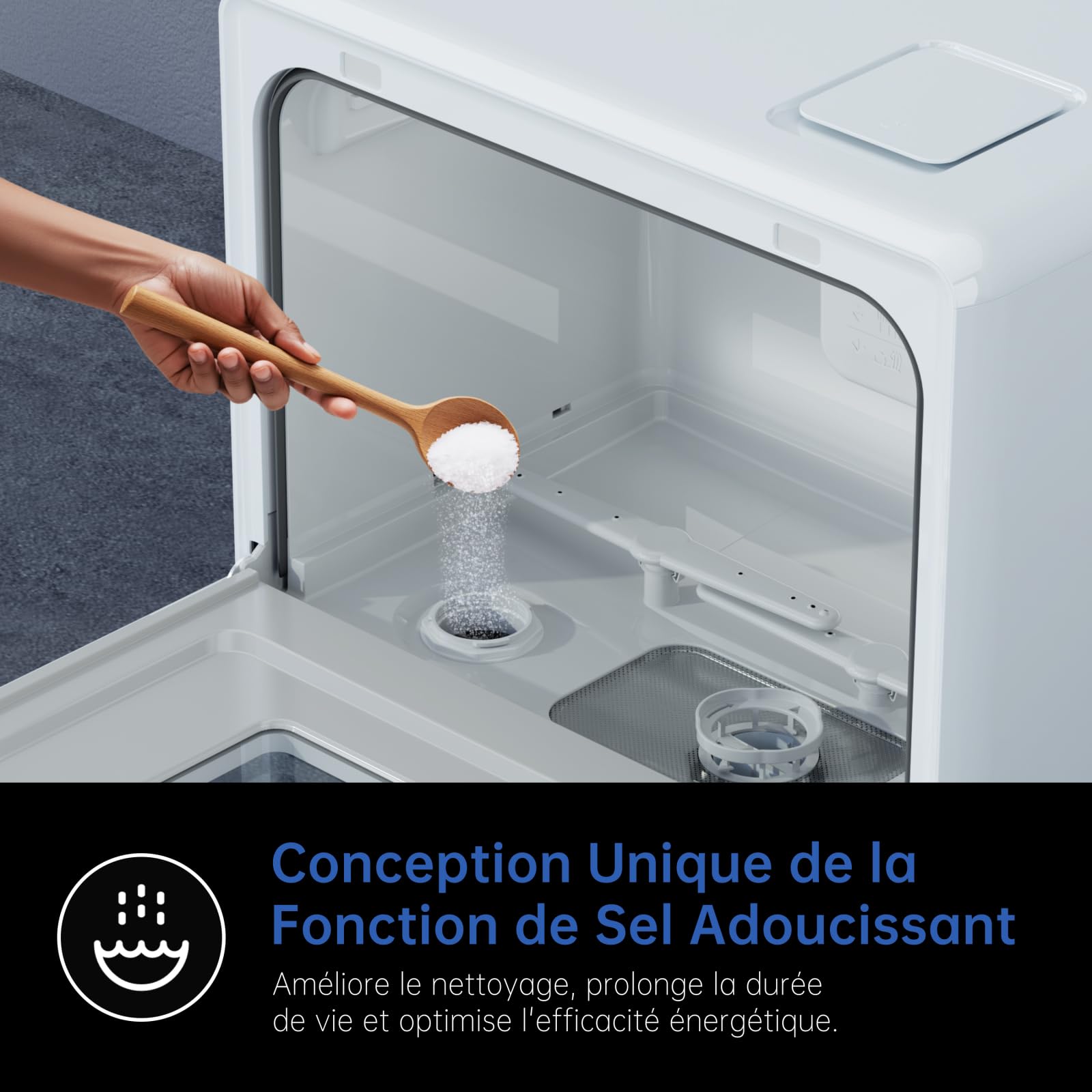 AIRMSEN Lave-vaisselle de Table Mini Lave-vaisselle avec 7+2 Programmes, Fonction Sel Adoucissant Commande Tactile Affichage à LED Réservoir d'Eau 5L, Lave-vaisselle Compact pour Appartements Dortoirs