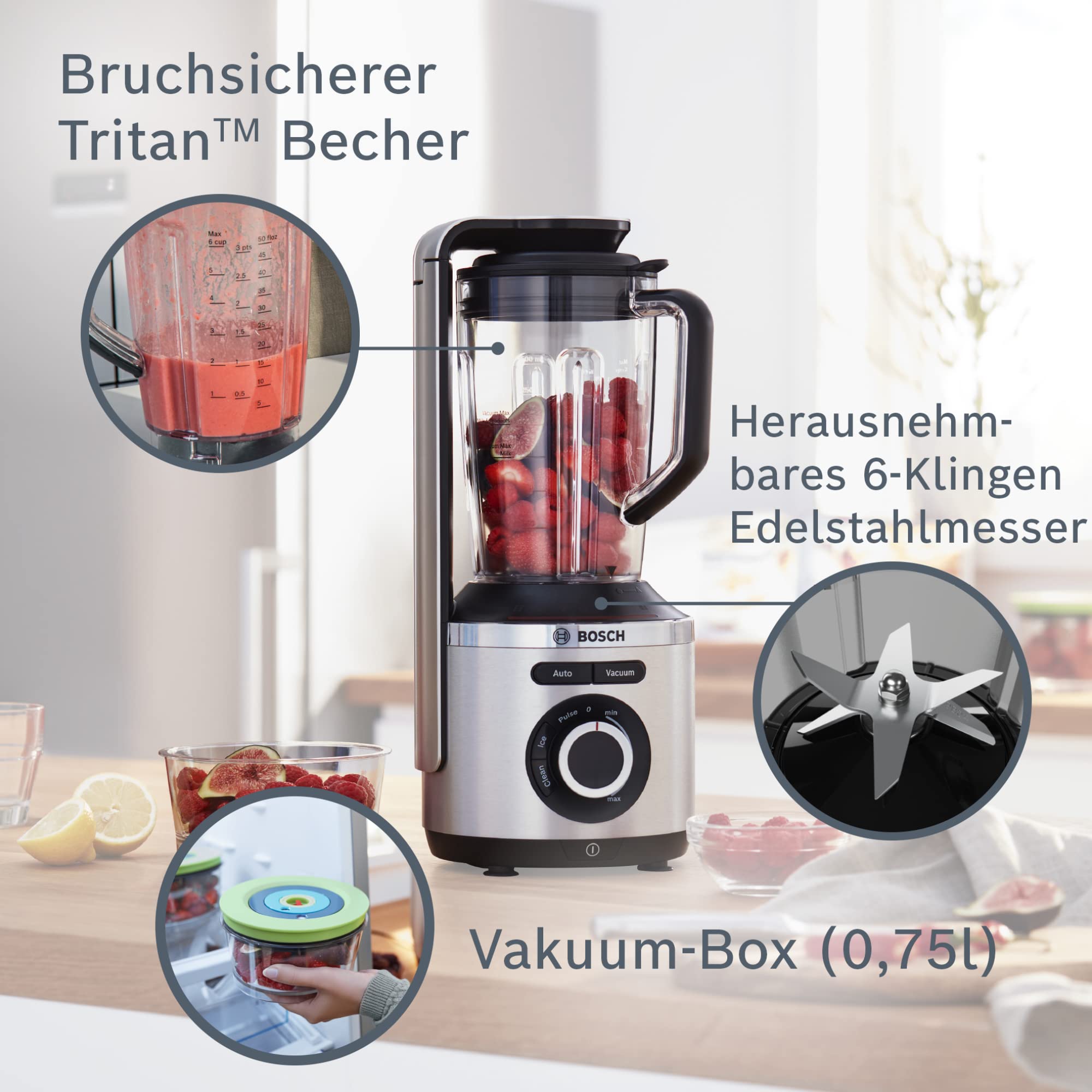Bosch Electroménager - MMBV622M Blender sous vide VitaPower Série 8 – Grande préservation des vitamines – Gourde to go avec valve sous-vide – 1,5 L –