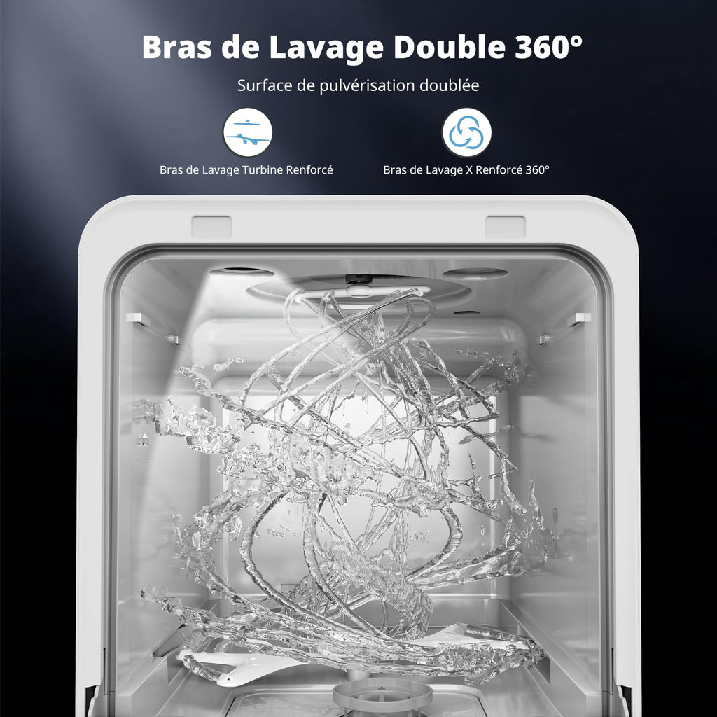 AIRMSEN Mini Lave-vaisselle de Table avec 7+2 Programmes, Design Ultra-Étroit & Profond 37 * 50cm, 4 couverts, Démarrage Différé 1-24H, Double Jet 360°, Réservoir d'Eau de 5L, Blanc (Blanc)