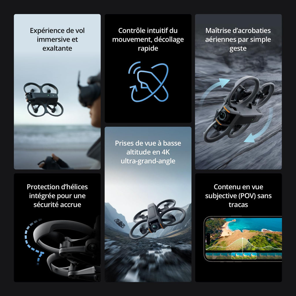 DJI Avata 2 (Drone seul),Drone FPV avec Caméra 4K, Vol Immersif,Protection d’hélice intégrée,Flip-Tonneau facile, FOV ultra-large 155degré, Compatible avec RC Motion 3,Drone Caméra pour Contenu en POV