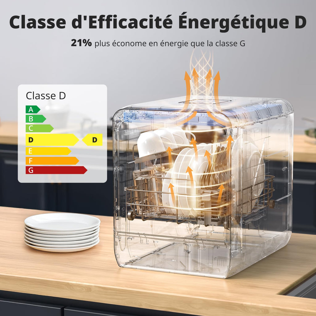 AIRMSEN Mini Lave-vaisselle de Table avec 7+2 Programmes, Design Ultra-Étroit & Profond 37 * 50cm, 4 couverts, Démarrage Différé 1-24H, Double Jet 360°, Réservoir d'Eau de 5L, Blanc (Blanc)