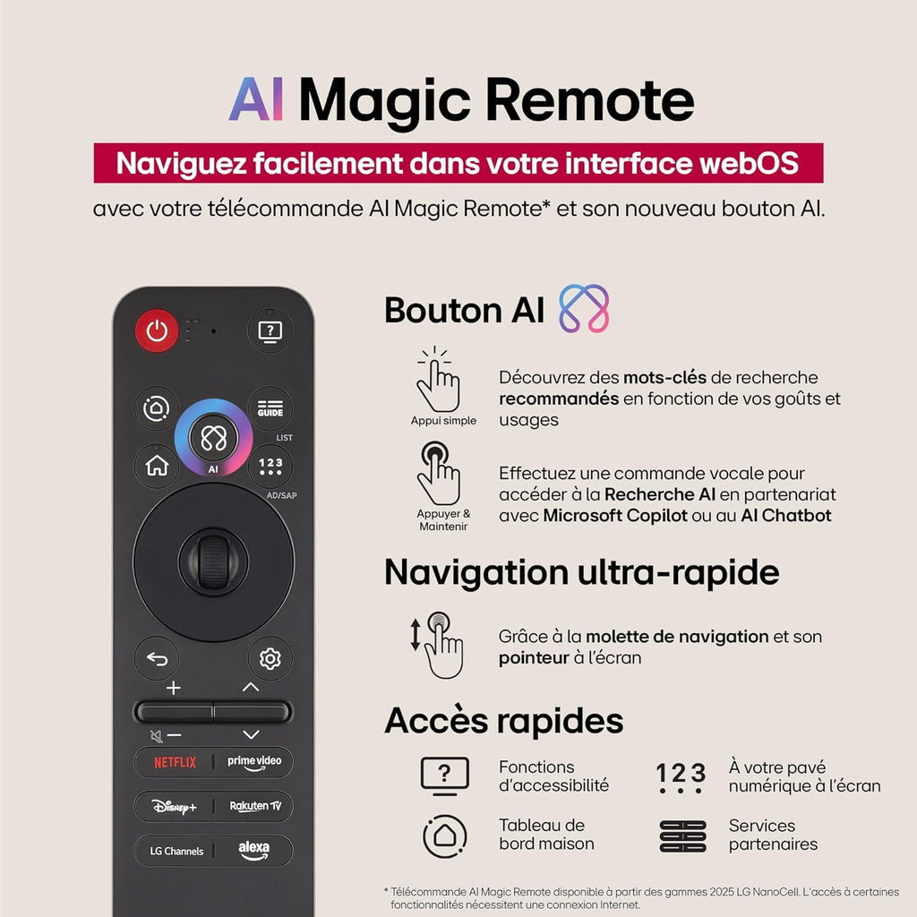 LG TV NANOCELL AI 2025 | 55NANO90| 55'' (139cm) | 4K UHD | HDR10 |webOS 25 | Télécommade AI Magic Remote | Alexa, Google Assistant | Netflix Disney+ Canal+ Prime Video | AirPlay 2 | Couleurs Pures