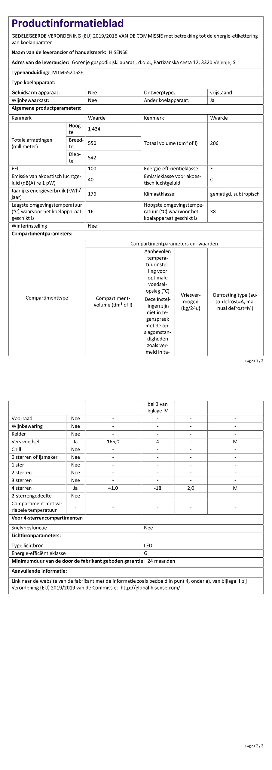 Hisense - MTM55205SE - Réfrigérateur Autoportant Double Porte Modèle 2022, 206 L, Argent, 143.4 x‎ 54.2 x 55 cm