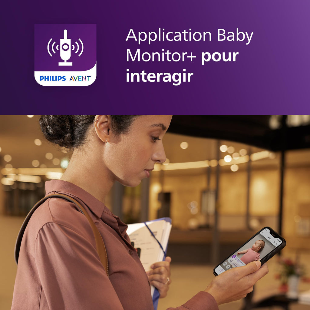 AVENT Philips Babyphone vidéo connecté HD, Moniteur Le Plus avancé à ce Jour, Suivi IA du Sommeil et de la Respiration, Application, Affichage Jour et Nuit Ultra-Clair, SCD973/26