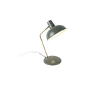 Lampe de bureau moderne en métal gris avec base ronde et bras articulé.