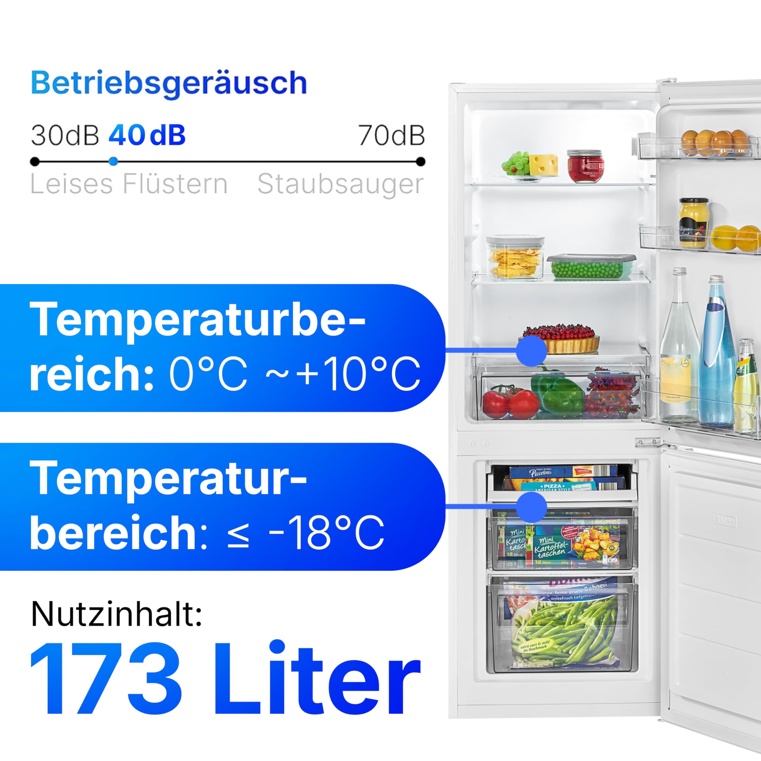 Bomann, KG7359 Réfrigérateur et Congélateur 173L Blanc - 121L Réfrigérateur, 52L Congélateur 4 Étoiles, Éclairage LED, Alarme d'Ouverture, Bac à Légumes, 3 Étagères en Verre, Économie d'Énergie