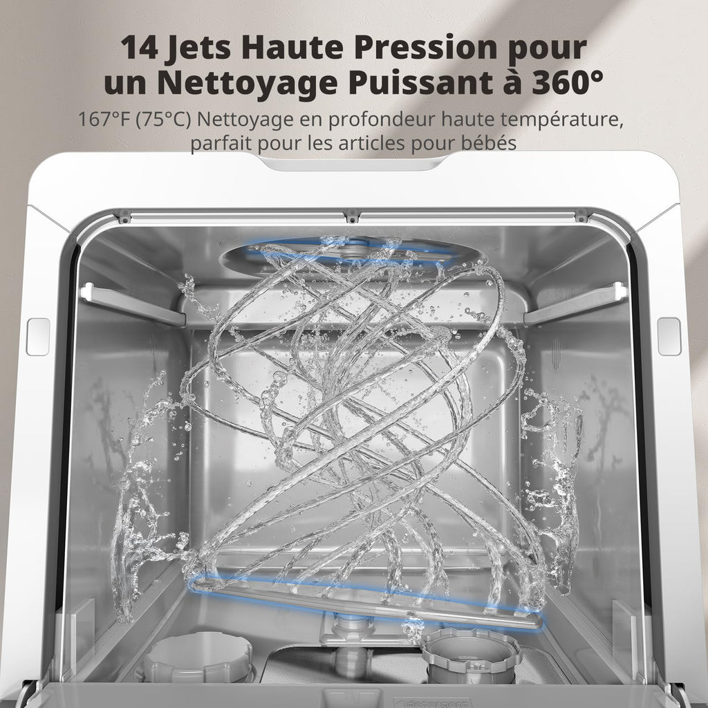 AIRMSEN Mini Lave-Vaisselle de Table, Lave-Vaisselle Portable 5L, 8 Programmes + 3 Programmes supplémentaires, Départ Différé 1-18 h, Adoucisseur d’Eau et Sécurité Enfant