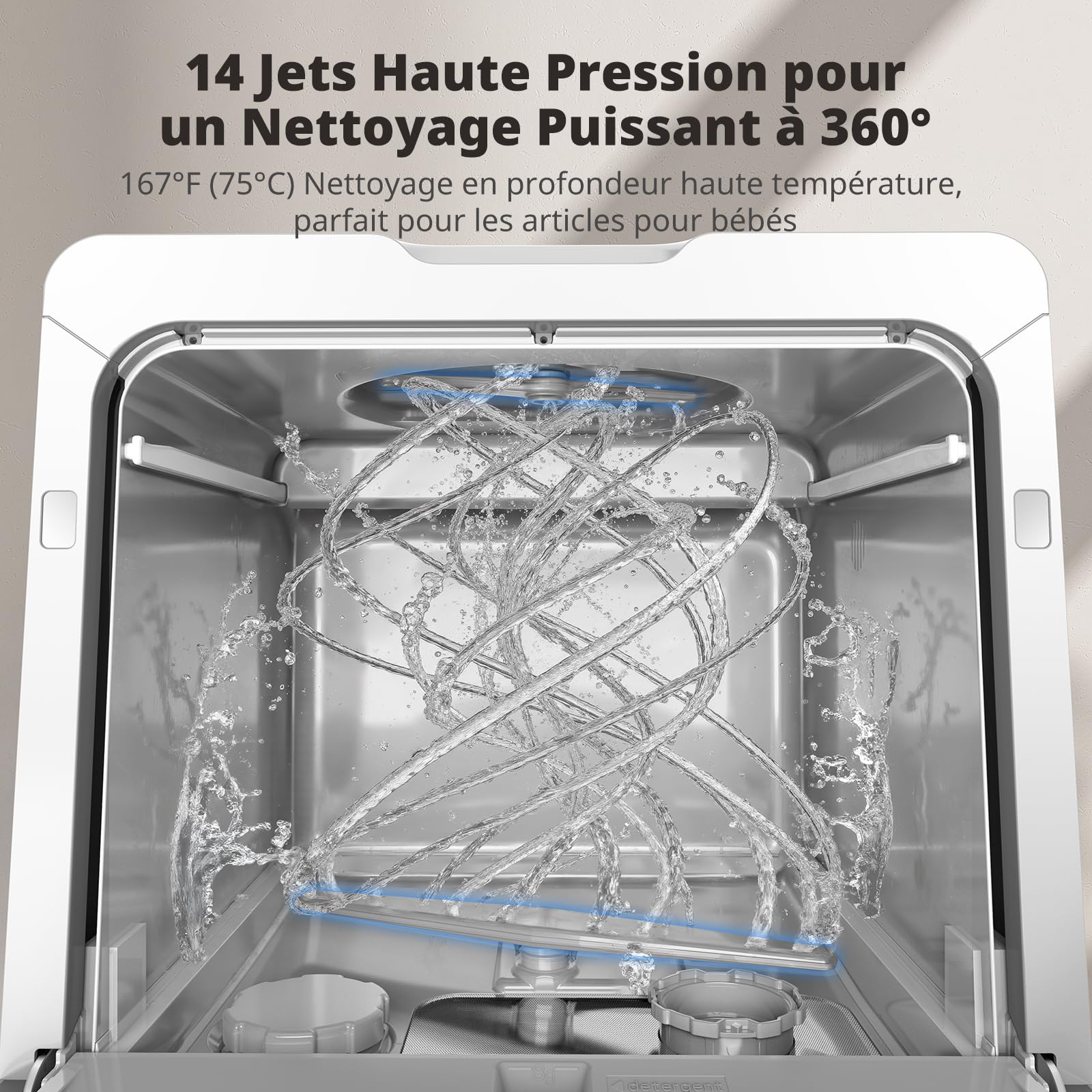 AIRMSEN Mini Lave-Vaisselle de Table, Lave-Vaisselle Portable 5L, 8 Programmes + 3 Programmes supplémentaires, Départ Différé 1-18 h, Adoucisseur d’Eau et Sécurité Enfant
