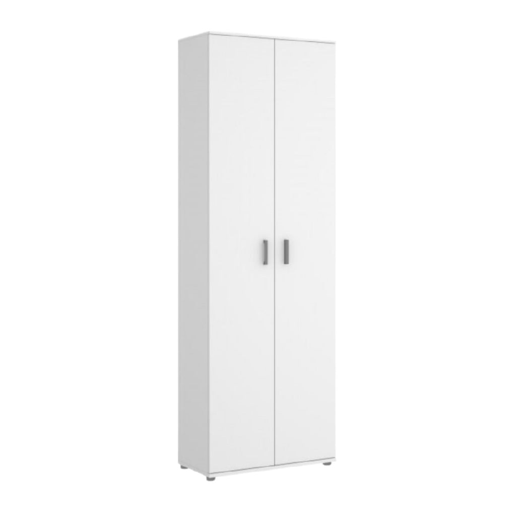 Armoire haute en blanc avec poignées en métal argenté