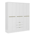 Armoire moderne blanche à portes pleines avec tiroirs en accent doré