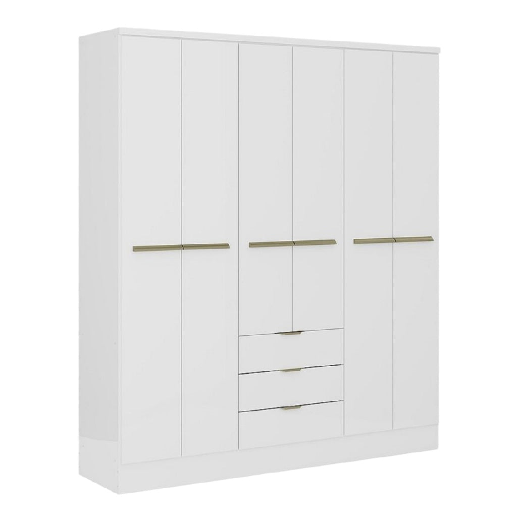 Armoire moderne blanche à portes pleines avec tiroirs en accent doré