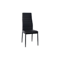 Chaise moderne en cuir synthétique noir avec dossier haut et structure en métal.